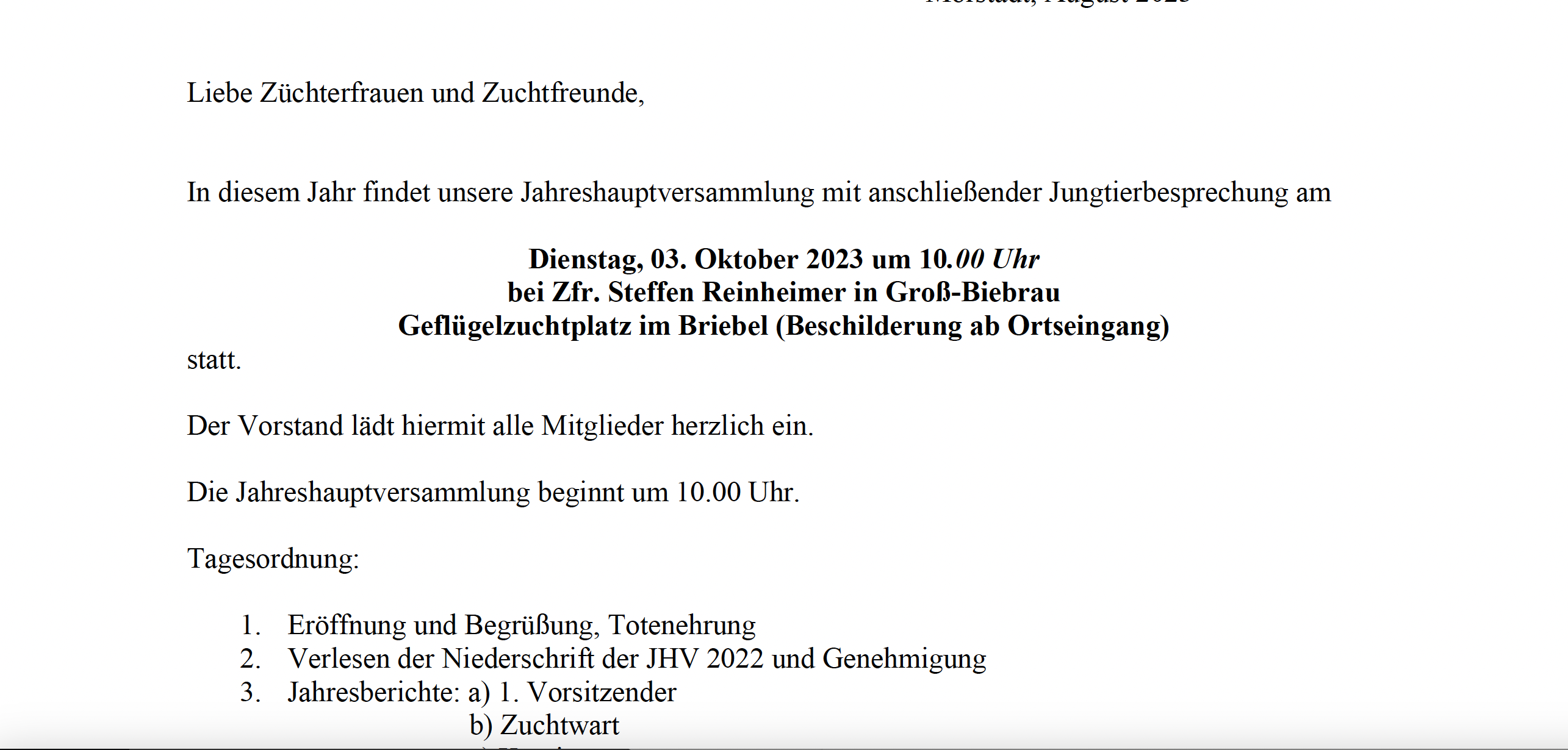 Read more about the article Einladung JHV am 03. Oktober 2023